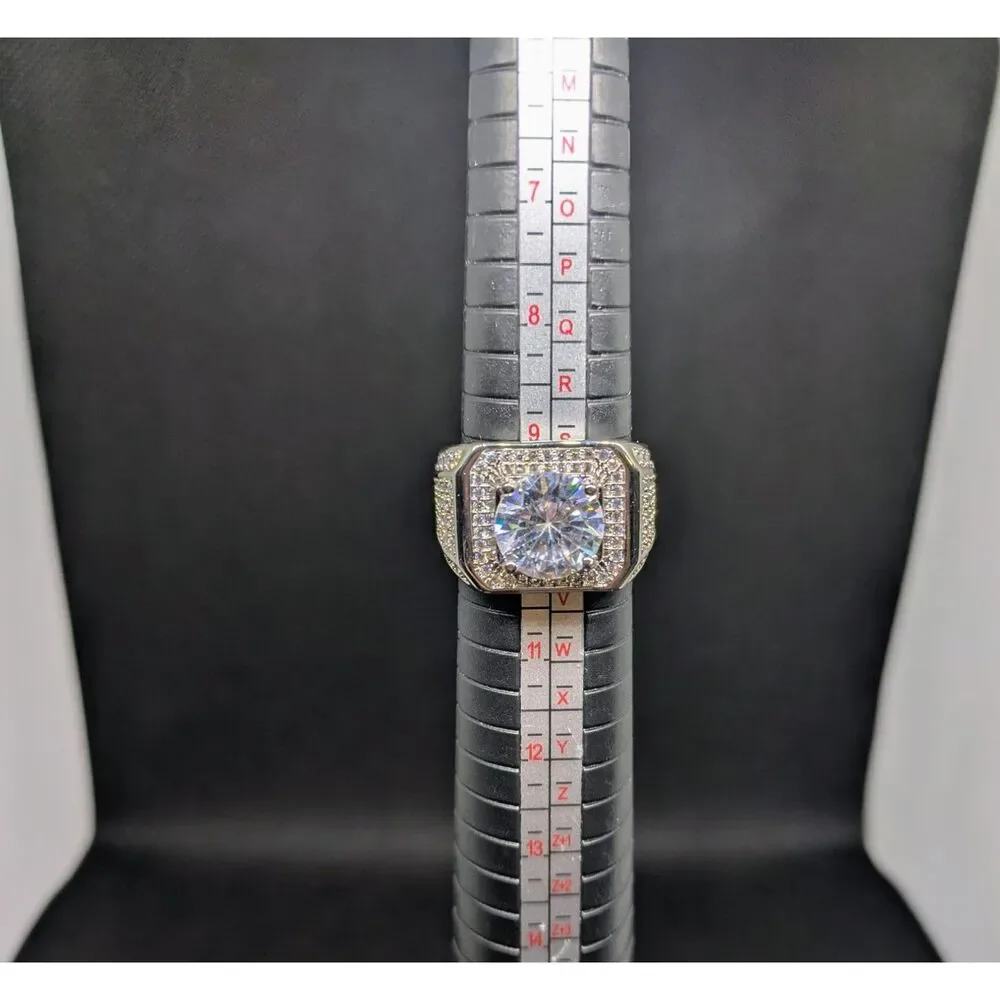 New Mens Iced Out Square Statement Moissanite Accent Ring Adjustable Size 10-12